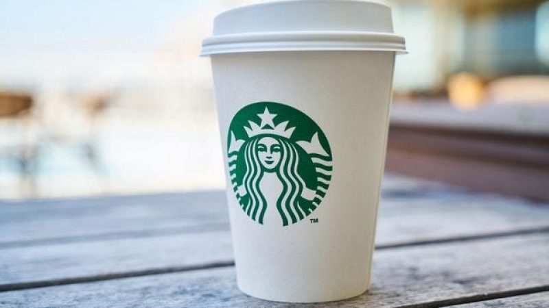 Starbucks cup with corporate branding